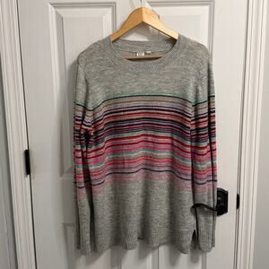 GAP Crewneck Grey Colorful Striped Tunic Sweater Size L